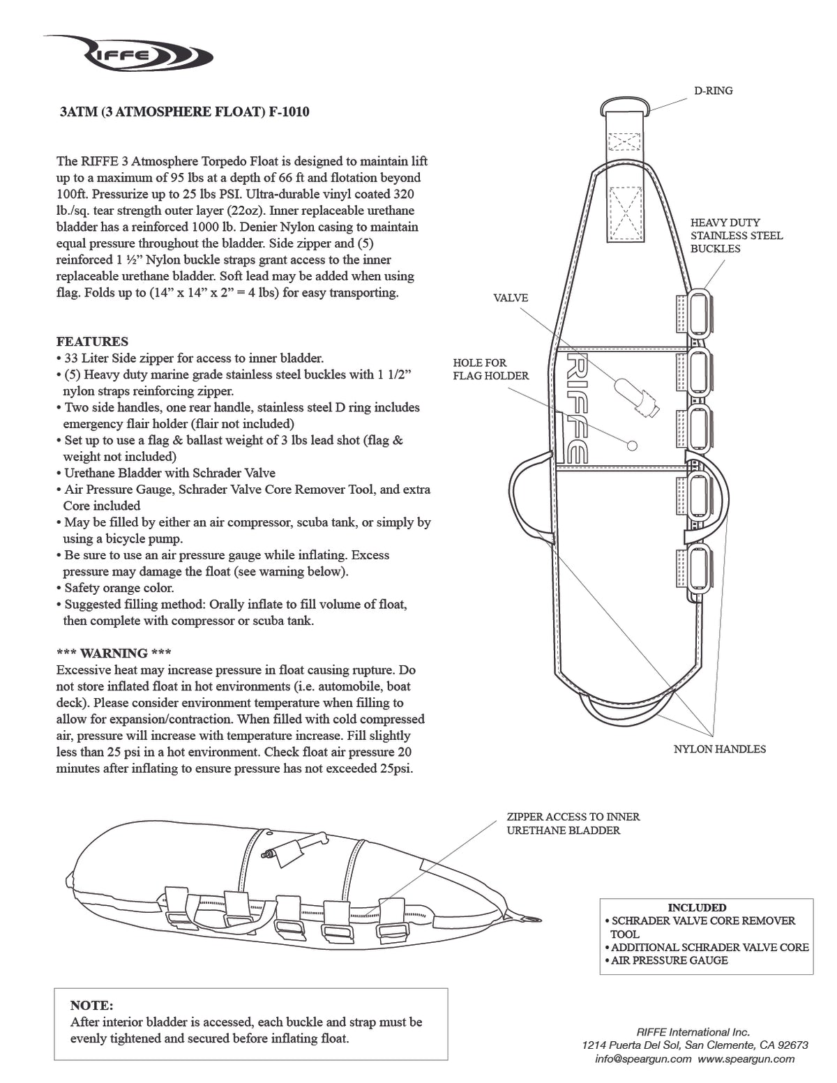 Riffe 3ATM (Atmosphere Torpedo Float) With Adapter - Image 2